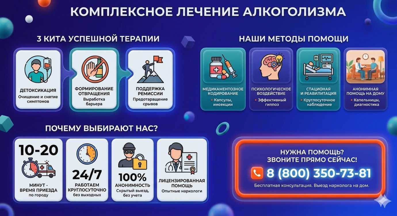 Инфографика о методах лечения алкоголизма в Николаеве: детоксикация, кодирование и анонимная помощь на дому от клиники Похмельная служба.