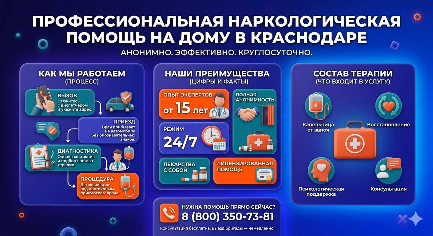 Инфографика о принципах лечения алкоголизма на дому в Николаеве: этапы вызова нарколога, преимущества анонимной детоксикации и состав медицинской помощи.